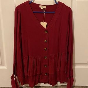 Long sleeve Red Top with Button Detailing